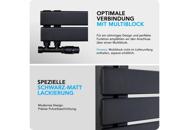 Belrad - Handtuchheizkörper/Badheizkörper Paneel Anschluss linksseitig schwarz 1200x500