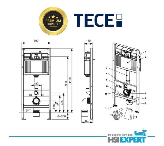TECE Vorwandelement Villeroy Boch WC Architectura spülrandlos Komplettset
