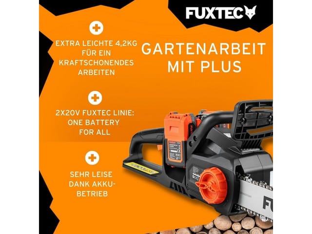 2x20V Akku Kettensäge FX-E2KSSET - 14 Zoll Kettensäge, 4,2 Kg Gewicht mit Kettengeschwindigkeit von 15m/s mit Akku& Ladegerät - Fuxtec