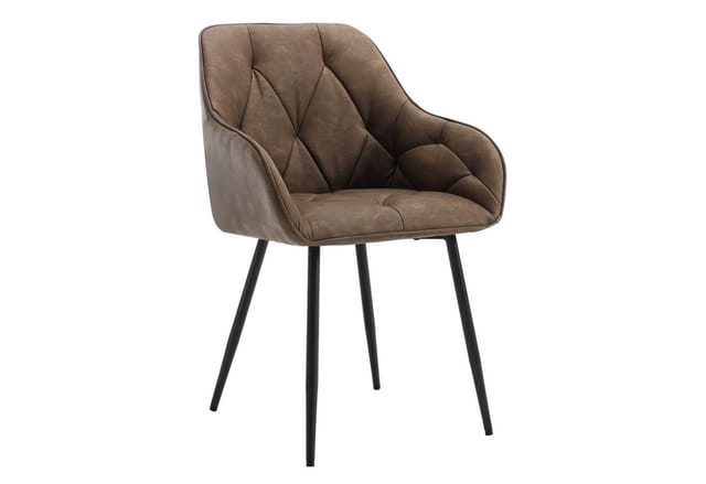 1x Esszimmerstuhl, Küchenstuhl Ergonomische, Loungesessel Polsterstuhl Mit Armlehnen Rückenlehne, Aus Vintage-kunstleder Metallbeine, Für Esszimmer, Wohnzimmer, Schlafzimmer, Dunkelbraun - Woltu