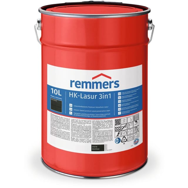 HK-Lasur 3in1 ebenholz, 10 Liter, Holzlasur aussen, 3facher Holzschutz mit Imprägnierung + Grundierung + Lasur, Feuchtigkeit- und UV-Schutz - Remmers