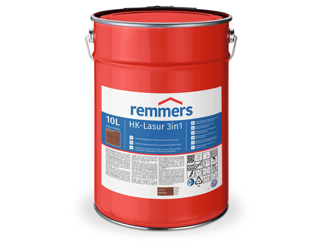 HK-Lasur 3in1 kastanie, 10 Liter, Holzlasur aussen, 3facher Holzschutz mit Imprägnierung + Grundierung + Lasur, Feuchtigkeit- und UV-Schutz - Remmers