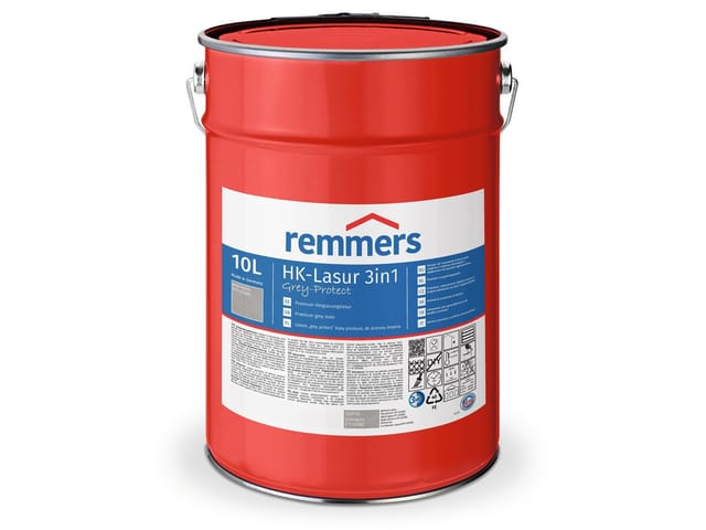 HK-Lasur 3in1 Grey-Protect platingrau, 10 Liter, Holzlasur für Vergrauung außen, 3 Holzschutz Produkte in einem, Feuchtigkeit- und UV-Schutz - Remmers