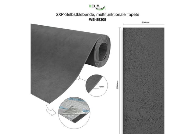 Hexim - Selbstklebende Isoliertapete 1,82 M² Wandisolierung 280x65cm Schalldämmend 4mm Dekorativ 2in1 Tapete: 1 Rolle - 280 X 65 Cm, Wb-88308