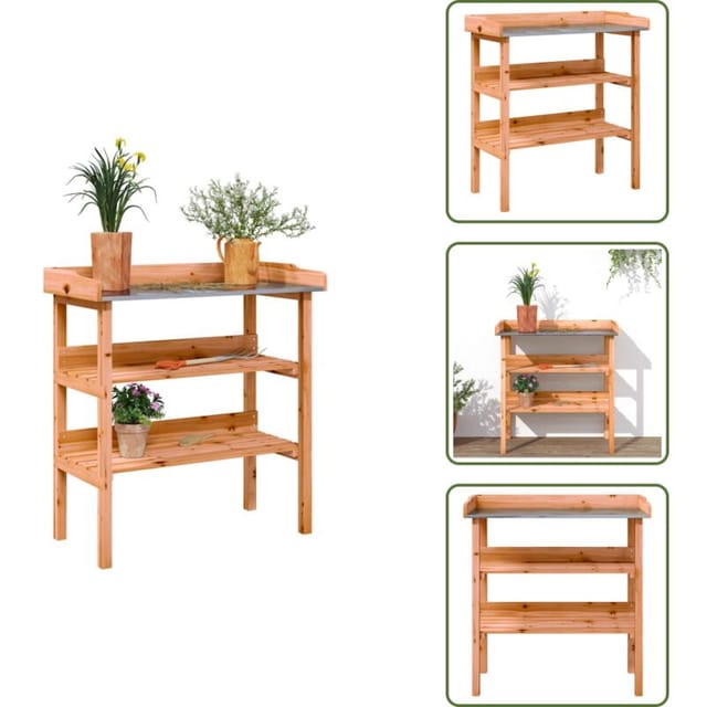 Pflanztisch Mit Ablagen Braun 78x38x82,5 Cm Massivholz Tanne - Holz Pflanzenständers - Gartenmöbel - Tannenholzmöbel - Pflanztöpfe - Balkon Möbel - Home & Living