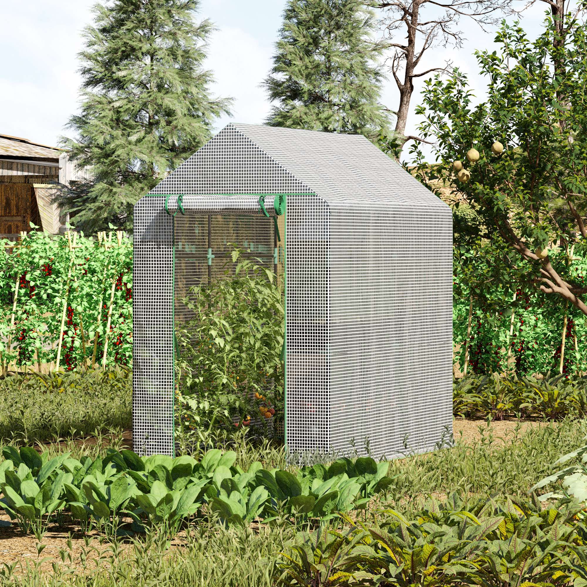 Outsunny Gartengewächshaus Für Die Heimzucht Mit 4 Regalböden, Rolltür, Pe-folie (140 G/m²) Und Stahlrahmen, 120 X 186 X 190 Cm, Weiß