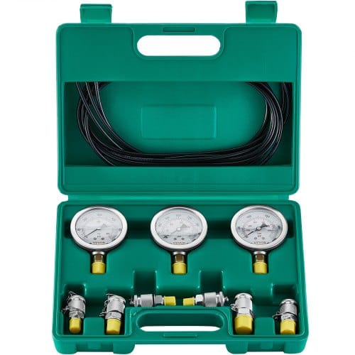 Vevor Hydraulikdruck-testset, 250/400/600 Bar, 3 Messgeräte, 6 Testkupplungen, 3 Testschläuche, Bagger-hydraulik-testmanometer-set Mit Tragbarer Tragetasche Für Bagger, Traktoren, Baumaschinen