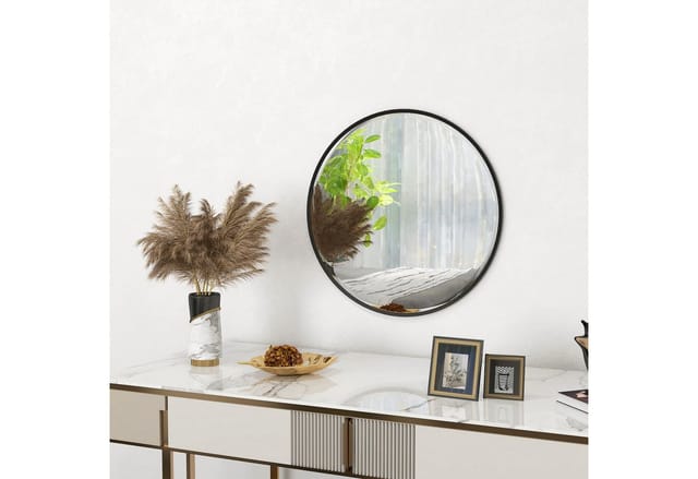Homcom - Wandspiegel, 60 x 60 cm Rund Badspiegel mit Aluminiumlegierungrahmen, dekorative Spiegel für Bad, Wohnzimmer, Schlafzimmer, Schwarz