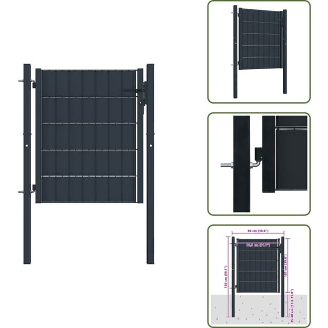 Zauntor pvc und Stahl 100x101 cm Anthrazit - Gartentor - Zauntor - Metalltor - Anthrazit - pvc
