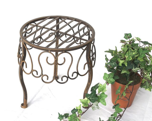 Blumenhocker Metall Braun Rund 25 cm Blumenständer 140129 s Beistelltisch Pflanzenständer Klein - Dandibo