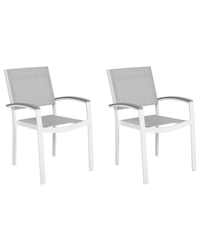 Beliani - Gartenstühle 2er Set Grau / Weiß Polyester Aluminium mit Armlehnen Terrasse Balkon Outdoor