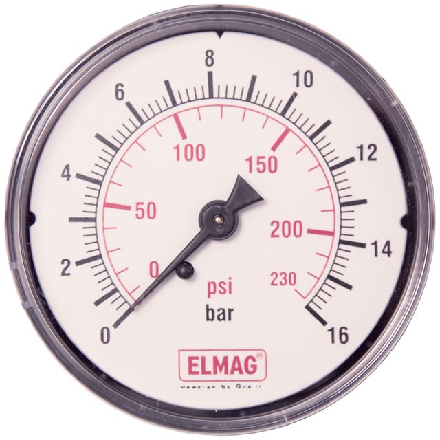 Druckluft Manometer 63 mm 0 - 16 bar mit Außengewinde hinten 1/4' - Elmag