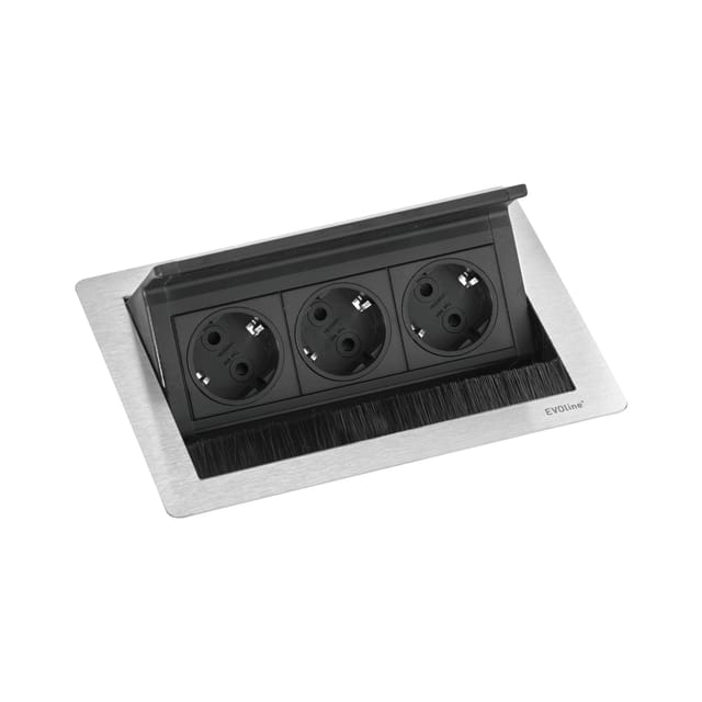 Schulte - Evoline Flip Top Push s Einbausteckdose 3-fach, 230V - 3500W, Edelstahl