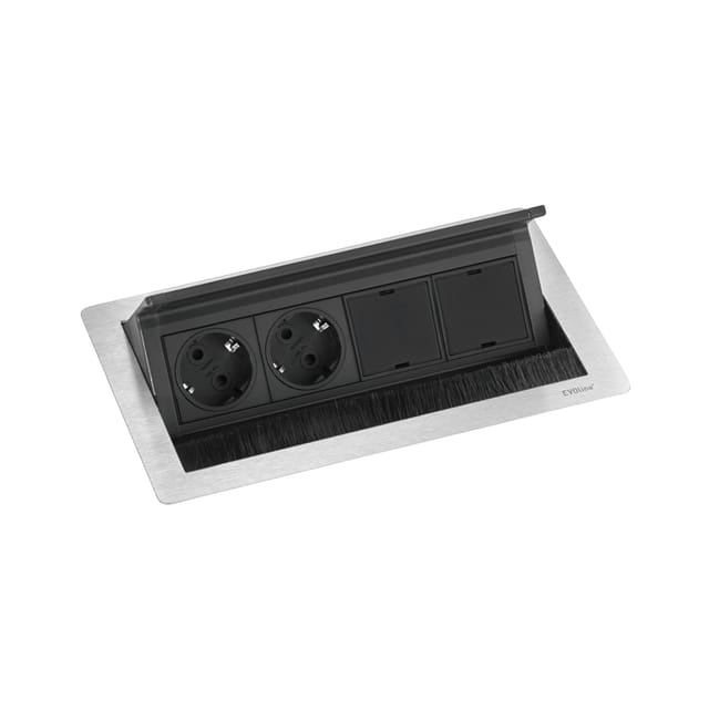 Evoline Flip Top Push Data M Steckdosenleiste, 2 freie Modulplätzen, Edelstahl