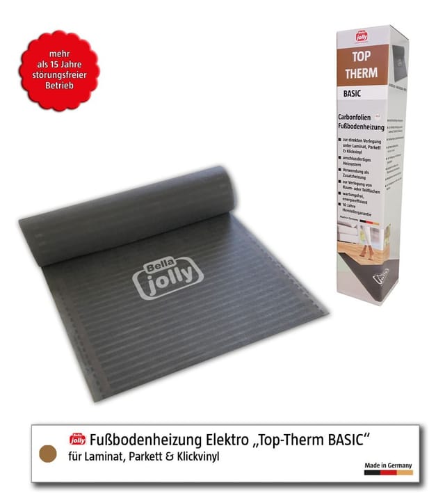 jollytherm Carbonfolienheizung Top-Therm BASIC 1,25 m² - Heizmatte 2,5 x 0,5 m inkl. Anschlussleitung - 05456