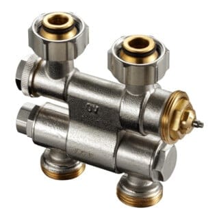 Oventrop Multiblock TF Anschlussarmatur 3/4" Überwurfmutter x 3/4" Außengewinde, Ein- und Zweirohr schwenkbar, Messing