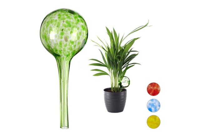 Relaxdays - 4 x Bewässerungskugel im Set, dosierte Bewässerung Pflanzen u. Blumen, Gießhilfe Büro, Urlaub, ø 6 cm, Glas, grün