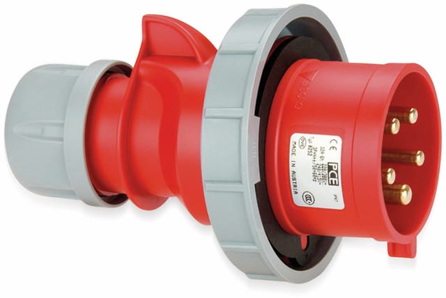 CEE-Stecker Shark IP67, 5-polig, 400V, 32A - rot/grau - Schraubanschluss