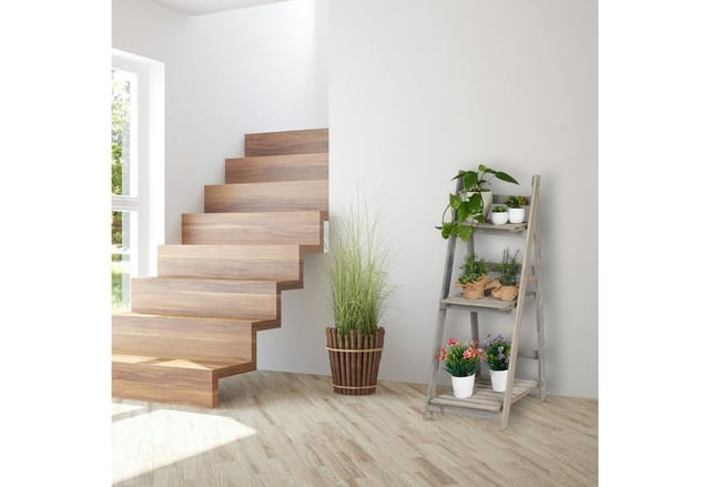Relaxdays - Blumentreppe, 3-stufig, Blumenleiter Holz, klappbar, Leiterregal für Pflanzen, hbt: 108 x 41 x 40 cm, grau