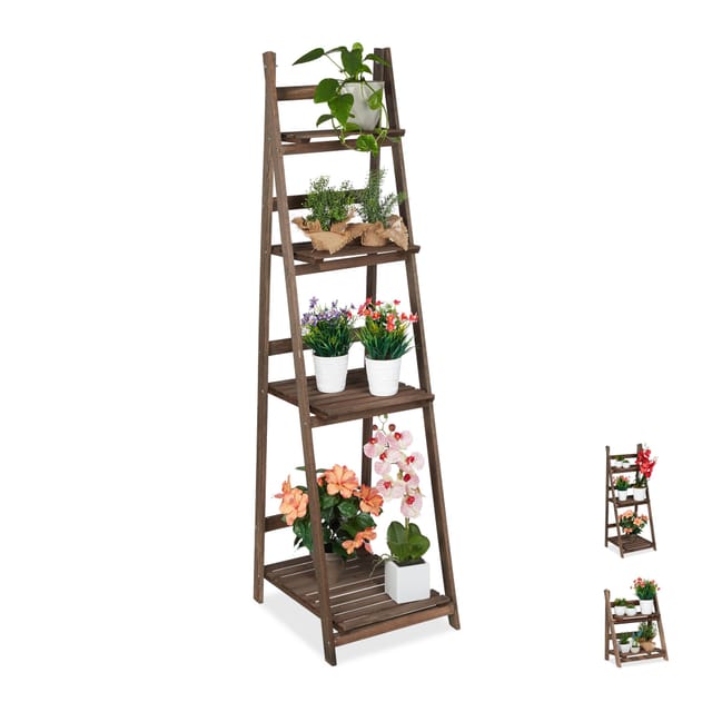 Relaxdays - Blumentreppe, 4-stufig, Blumenleiter Holz, klappbar, Leiterregal Pflanzen, hbt: 160 x 41 x 49 cm, dunkelbraun