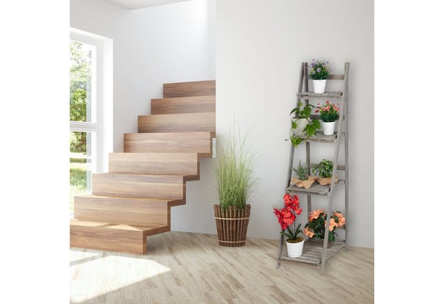 Blumentreppe, 4-stufig, Blumenleiter Holz, klappbar, Leiterregal für Pflanzen, hbt: 160 x 41 x 50 cm, grau - Relaxdays