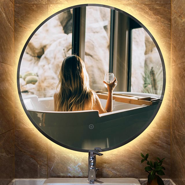 Skecten - led Badspiegel Rund Wandspiegel Badezimmerspiegel Anti-Fog für Badezimmer Schlafzimmer Make-Up (Warmweiß)-60cm