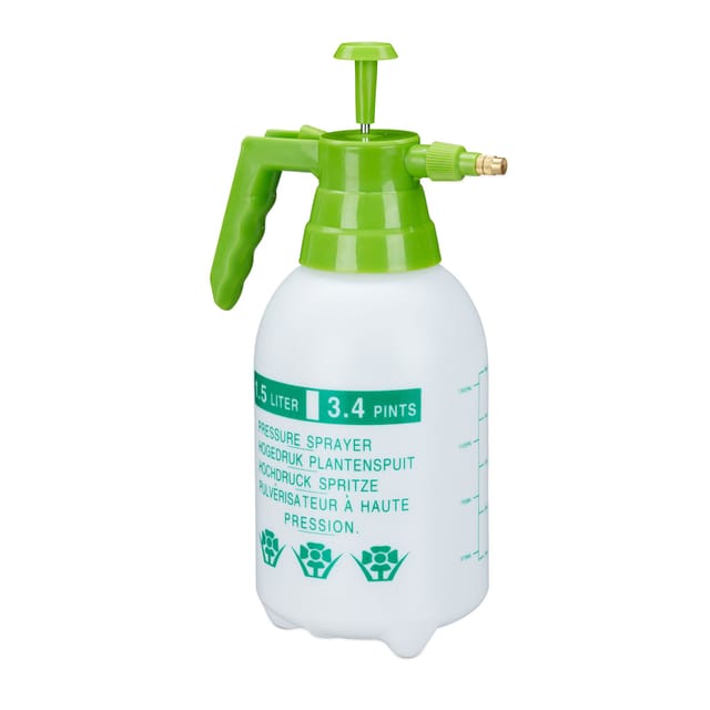 Relaxdays - Drucksprüher, 1,5 Liter, einstellbare Messingdüse, Garten, Bewässerung, Schädlingsbekämpfung, pe, weiß/grün