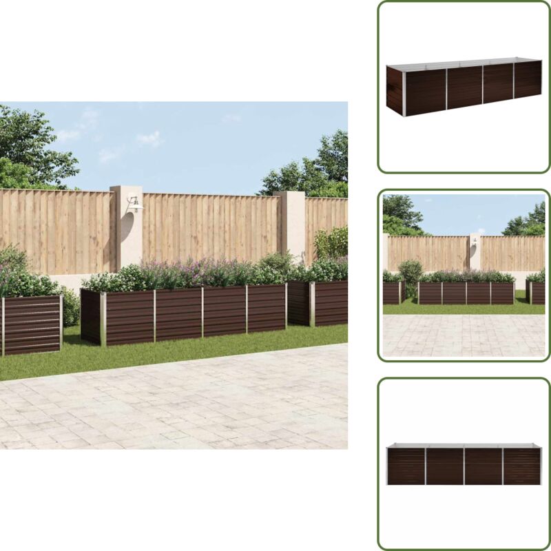 Garten-Hochbeet Braun 320 x 80 x 77 cm Verzinkter Stahl - Gartenhochbeet - Metallhochbeet - Balkonbepflanzung - Terrasse Bepflanzung - Gemüsegarten