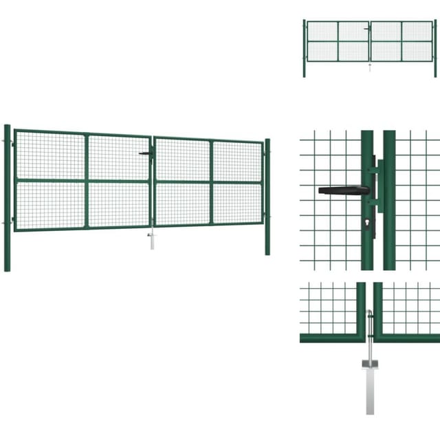 Doppelstabmatten-Doppeltor Stahl 390x125 cm Grün - Doppelstabmattenzaun - Gartentor - Zaun - Metalltor - Stahltür