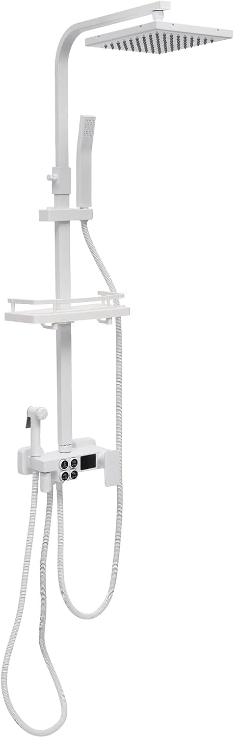 Duschsystem Weiß Mit Thermostat Edelstahl Duschgarnitur Mit Duscharmatur Regendusche Mit Armatur Und 4 Strahlarten Duschkopf Duschsäule Duschset