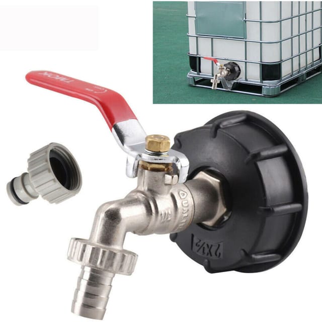 IBC-Tank-Ablassadapter für Messing-Gartenhahn mit Schlauchanschluss, 1000-Liter-Tankanschluss 12,7 mm