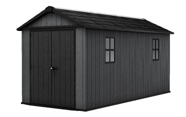 Newton 7515 Gartenhaus - 476x230x246cm, Grau, Evotech™ Kunststoff, Holzoptik, 2 Fenster, Oberlicht, abschließbar - Keter