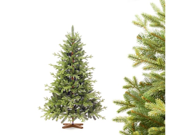 Weihnachtsbaum künstlich 150cm bayerische Tanne Premium Made in eu Christbaum Holzständer Tannenbaum künstlich mit Naturgetreue Spritzguss Elemente