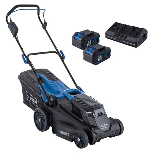 Scheppach - Akku Rasenmäher BC-MP380-X 20V-IXES 38cm 2x4,0Ah Akku+Doppelladegerät