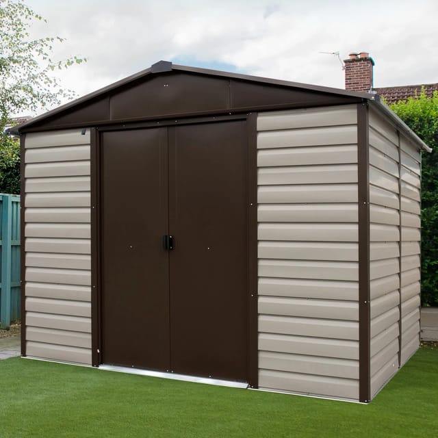 Yardmaster - Metall-Gerätehaus 'Brandenburg 1012', taupe, 10,46 m², ohne Bodenrahmen