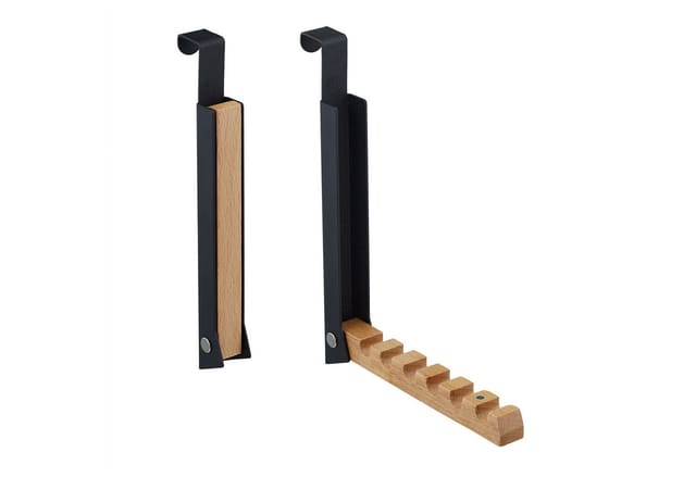 Relaxdays - Türgarderobe klappbar 2x, zum Einhängen, Türhaken 6 Kleiderbügel, Metall & Holz, für 2 cm Türfalz, schwarz