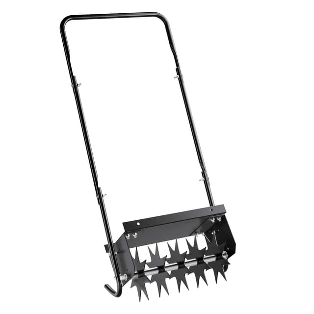 Wiltec Rasenlüfter mit 40 cm Arbeitsbreite und 6,4 cm Arbeitstiefe, Vertikutierer mit 5 Stachel-Scheiben aus Stahl, Aerifizierer zum Rasen belüften