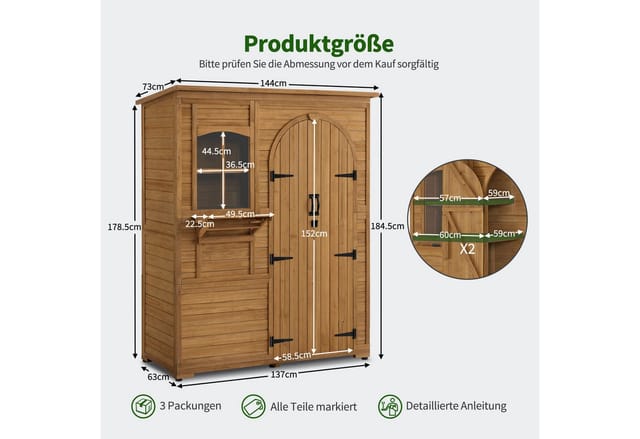 M MCombo Gartenschrank Geräteschuppen Holz 0926, 73×144×185 cm (Natur)