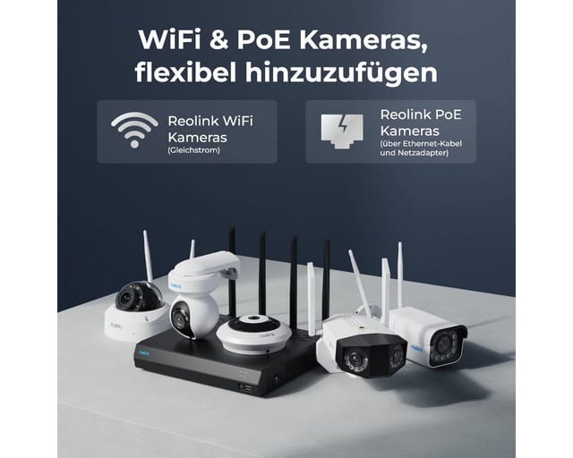 4K 12-Kanal WiFi nvr mit 2TB HDD,Unterstützung 5/2,4 GHz wlan mit WiFi 6,24/7 Lokale Aufzeichnung,Funktioniert mit Kabelgebundene wlan Kameras (Ohne