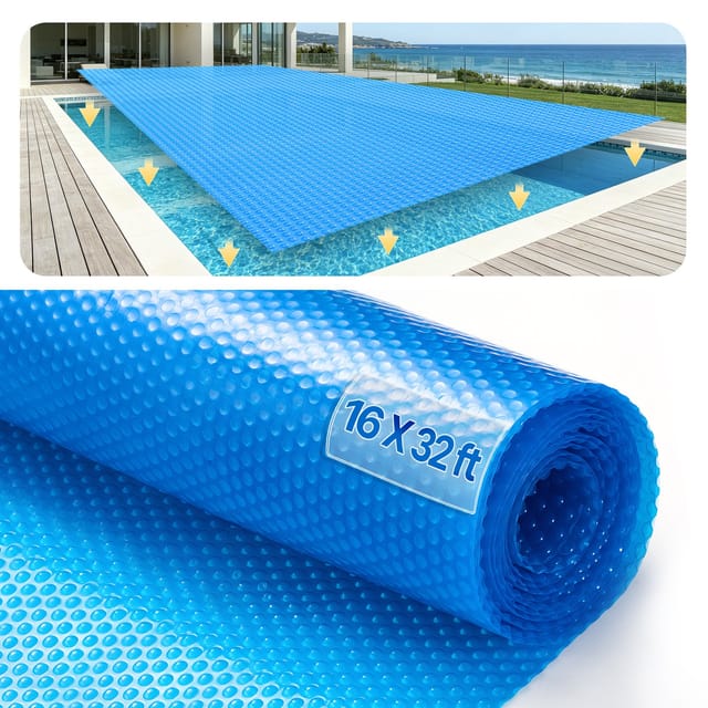 Solar-poolabdeckung, 9,75 X 4,87 M Rechteckige Solardecke Für Pools, Solarabdeckung Für Oberirdische Schwimmbecken, 16 Mil Solarabdeckungen Blau
