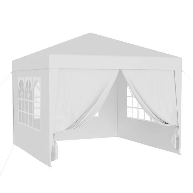 Pavillon 3 x 3 m in Weiß mit UV-Schutz 50+, Gartenpavillon mit abnehmbaren Seiten, Partyzelt mit Fenstern für z. b. Terrasse und Festival - Wiltec