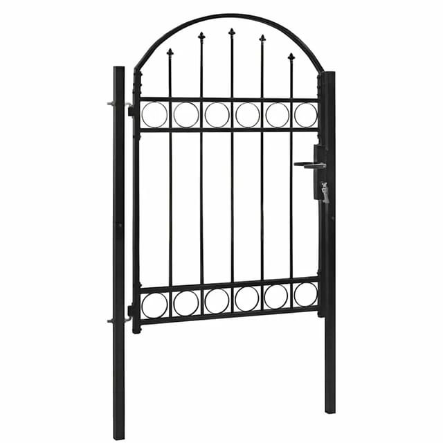Zauntor mit gewölbter Oberseite Stahl 104 x 125 cm Schwarz vidaXL