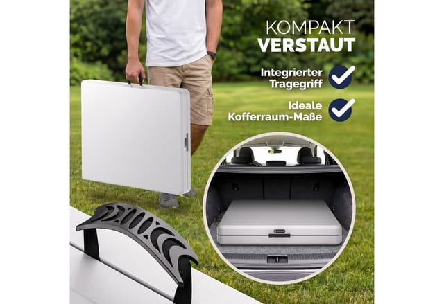 Casaria® Gartentisch 220x68cm Klappbar Wetterfest Tragegriff Stabil Kunststoff Balkon Garten Terrasse Camping Klapptisch Campingtisch Buffettisch Weiß