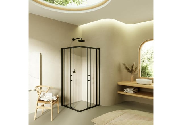 Duschkabine mit Schiebetüren Eckdusche mit Rollensystem aus esg Glas 190cm Hoch mit schwarze Profile DK79 80x80