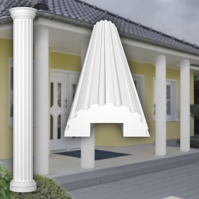 Säulen und Halbsäulen Fassade rund Set Auswahl 405mm LC103: Halbrund, Schaft kanneliert