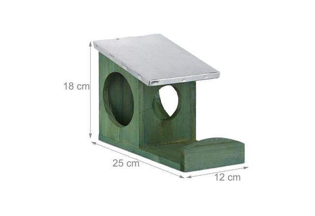 Relaxdays - Eichhörnchen Futterhaus, Kobel aus Holz, wetterfestes Metall Dach, zum Aufhängen, Garten Futterstation, grün