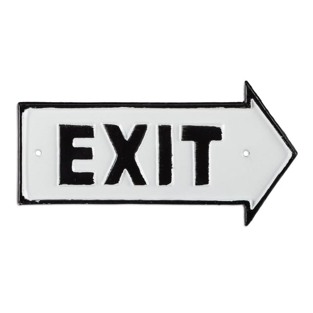 Relaxdays - Exit Schild, Dekoschild für Wand & Tür, Antik-Design, Pfeil rechts, Beschilderung, Gusseisen, weiß/schwarz