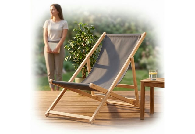 Strandliege Holz Liegestuhl Gartenliege Sonnenliege Strandstuhl - klappbar - Anthrazit