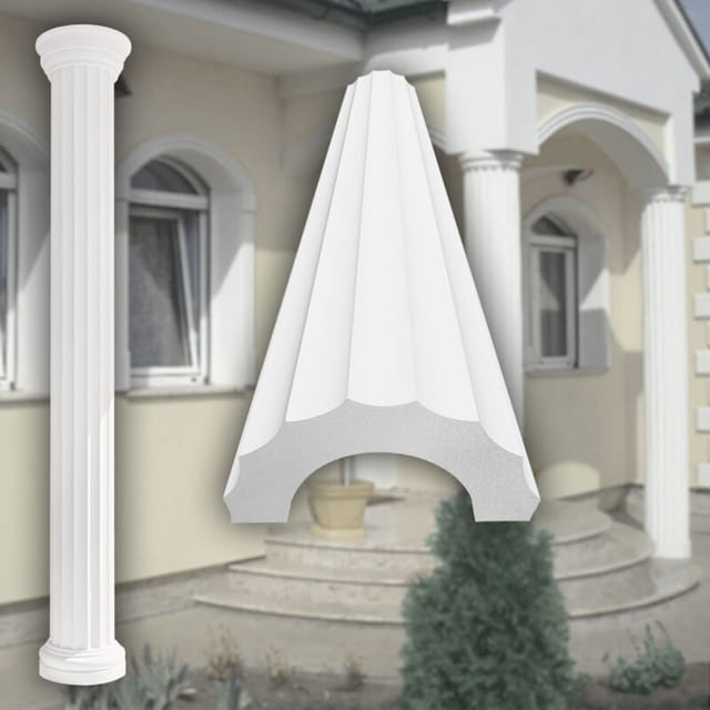 Prestige Decor - Säulen und Halbsäulen Fassade rund Set Auswahl 305mm LC102: Halbrund, Schaft breit kanneliert