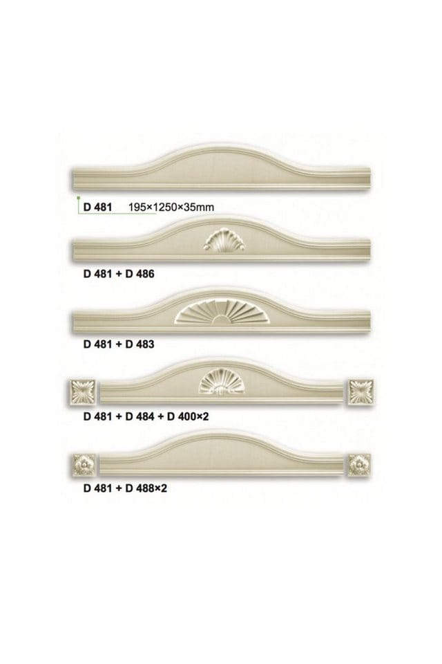 Bekrönung Türrahmen Auswahl Giebel Ornamente PU D481: Bekrönung D481 - 195 x 1250 x 35 mm